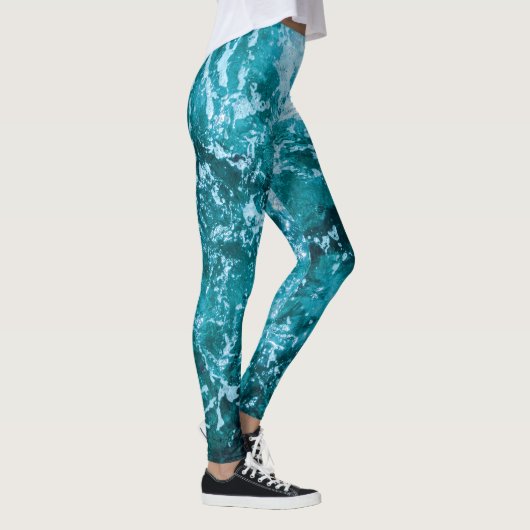 Persoonlijk monogram turquoise zeegolvenpatroon leggings (Rechts)