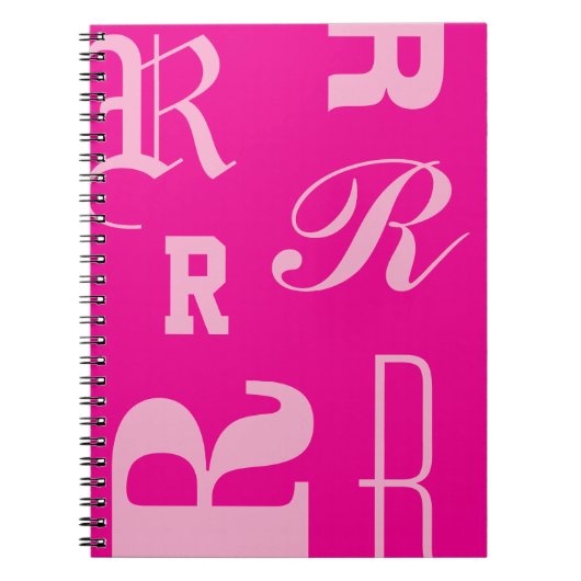 Persoonlijk monogram, typografie initialen, roze notitieboek (Voorkant)