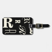 Persoonlijk monogram, typografie initialen, zwart bagagelabel (Voorkant horizontaal)