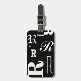Persoonlijk monogram, typografie initialen, zwart bagagelabel