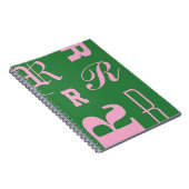 Persoonlijk monogram, typografie initialen, zwart notitieboek (Rechterzijde)