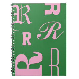 Persoonlijk monogram, typografie initialen, zwart notitieboek
