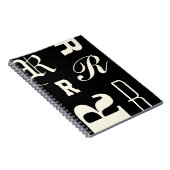 Persoonlijk monogram, typografie initialen, zwart notitieboek (Rechterzijde)