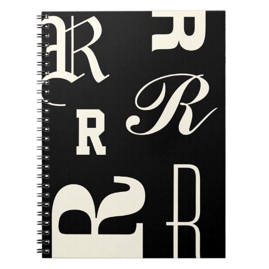 Persoonlijk monogram, typografie initialen, zwart notitieboek (Voorkant)
