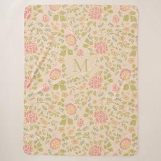 Persoonlijk monogram vintage bloemmotief salie & r sherpa deken