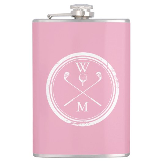 Persoonlijk Monogram Vrouwelijk Roze Golf Heupfles (Voorkant)