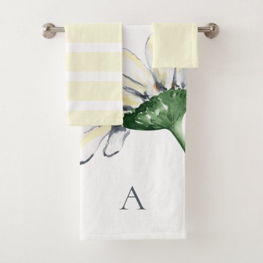Persoonlijk monogram waterverf madeliefje geel bad handdoek (Insitu)