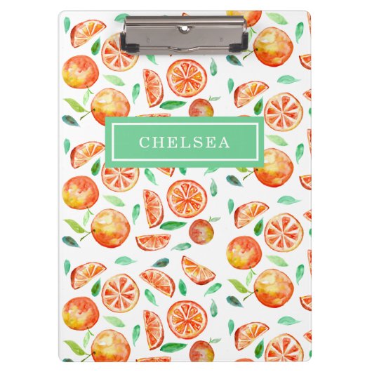 Persoonlijk monogram waterverf sinaasappels citrus klembord (Voorkant)