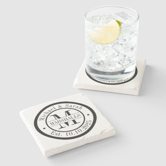 Persoonlijk Monogram Weddenschap Stenen Onderzetter (Zijkant)