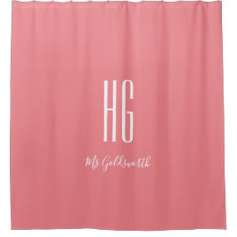 Persoonlijk Monogram Wit op Koraalroze Modern Douchegordijn