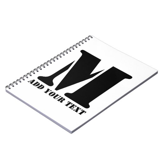 Persoonlijk Monogram Zwart Aangepast Modern Tekst Notitieboek (Linkerzijde)