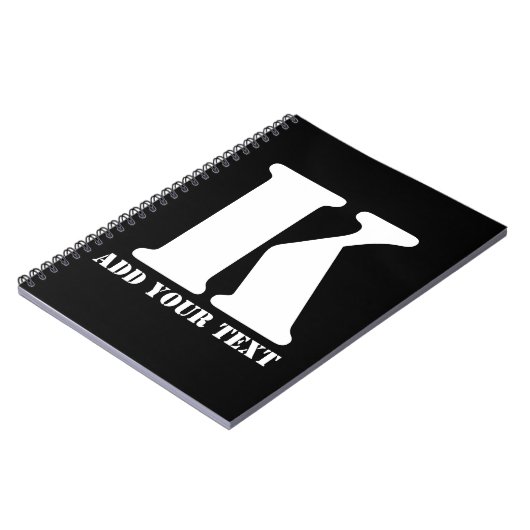 Persoonlijk Monogram Zwart Aangepast Modern Tekst Notitieboek (Linkerzijde)