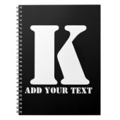 Persoonlijk Monogram Zwart Aangepast Modern Tekst Notitieboek (Voorkant)