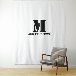 Persoonlijk Monogram Zwart Aangepast Modern Tekst Wandkleed