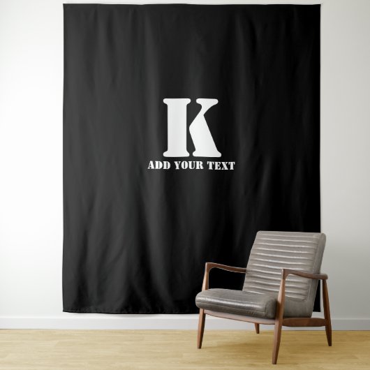 Persoonlijk Monogram Zwart Aangepast Modern Tekst Wandkleed (In situ)