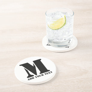 Persoonlijk Monogram Zwart Aangepast Modern Tekst Zandsteen Onderzetter