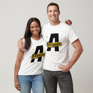 Persoonlijk monogram zwart en goud bij elkaar pass t-shirt