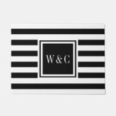 Persoonlijk monogram zwart en wit gestreept deurmat (Voorkant)