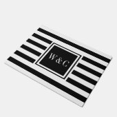 Persoonlijk monogram zwart en wit gestreept deurmat (Schuin)