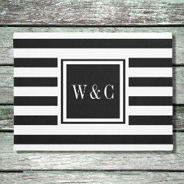 Persoonlijk monogram zwart en wit gestreept deurmat