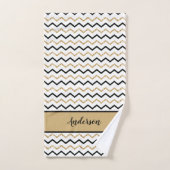 Persoonlijk monogram zwart goud wit Chevron Bad Handdoek (Handdoek)