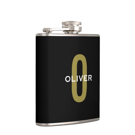 Persoonlijk Monogram Zwart Goud Wit Naam Heupfles (Rechts)