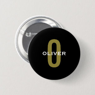 Persoonlijk monogram zwart goud wit naam ronde button 5,7 cm
