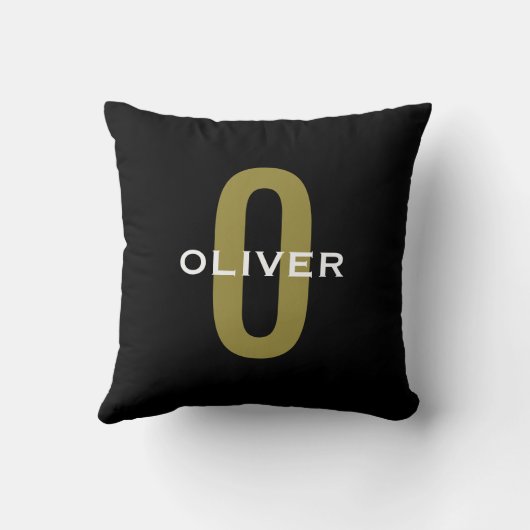 Persoonlijk monogram zwart goud witte naam kussen (Achterkant)