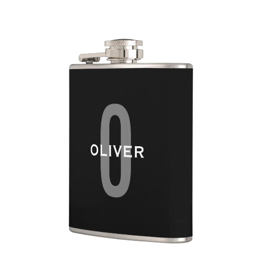 Persoonlijk Monogram Zwart Grijs Wit Naam Heupfles (Links)