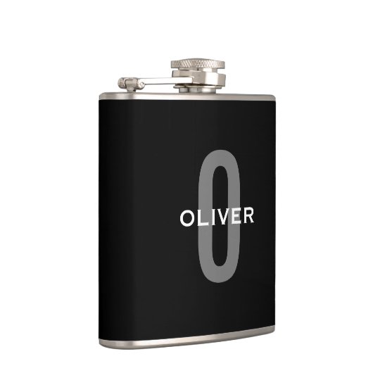 Persoonlijk Monogram Zwart Grijs Wit Naam Heupfles (Rechts)