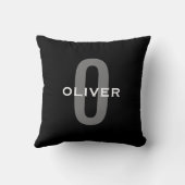 Persoonlijk monogram zwart grijs wit naam kussen (Achterkant)