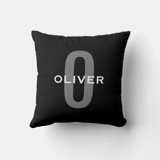 Persoonlijk monogram zwart grijs wit naam kussen (Achterkant)