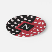 Persoonlijk Monogram Zwart Rood Wit Harten Papieren Bordje (Gekanteld)