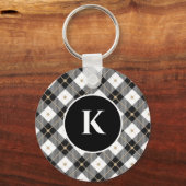 Persoonlijk monogram zwart wit goud geruit sleutelhanger (Voorkant)