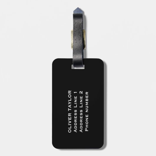 Persoonlijk Monogram Zwart-Wit Naam Bagagelabel (Achterkant verticaal)