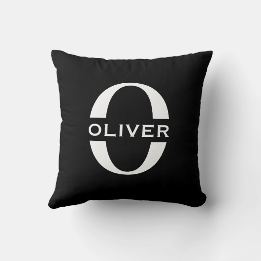 Persoonlijk Monogram Zwart-Wit Naam Kussen (Achterkant)