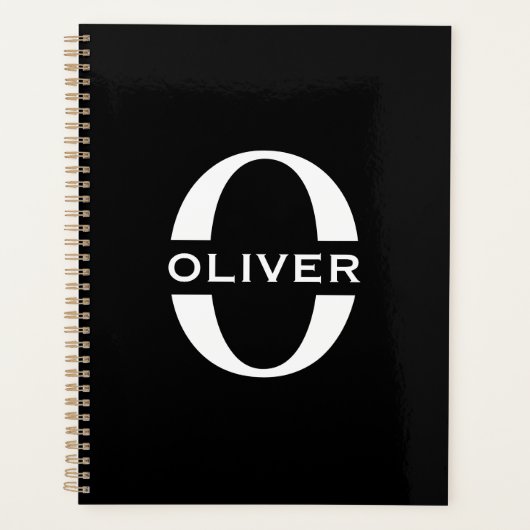 Persoonlijk Monogram Zwart-Wit Naam Planner (Voorkant)