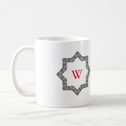 Persoonlijk monogram zwart-wit wervelend ontwerp koffiemok (Links)