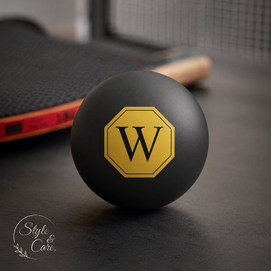 Persoonlijk monogram zwarte pingpongbal ontwerp