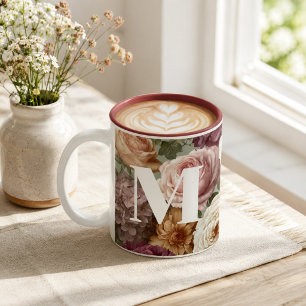 Persoonlijk monogramcadeau voor haar tweekleurige koffiemok