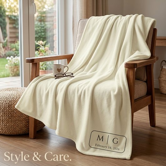 Persoonlijk monogramdatum beige fleece deken
