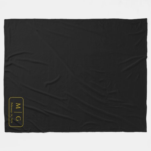 Persoonlijk monogramdatum effen zwart fleece deken (Voorkant (Horizontaal))