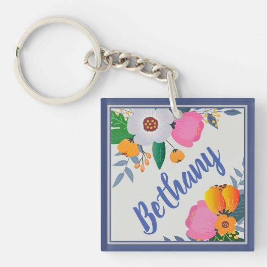 Persoonlijk mooi bloemenkader sleutelhanger (Voorkant)
