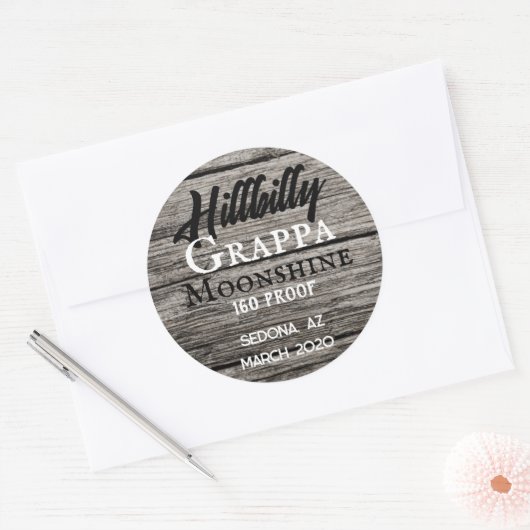 Persoonlijk moonshinelabel ronde sticker (Envelop)
