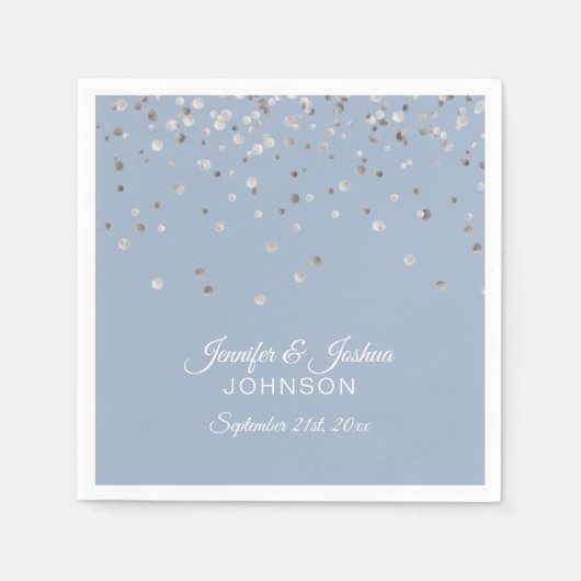 Persoonlijk mosterd BLUE Silver Confetti Wedding Servet (Voorkant)