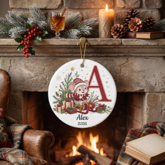 Persoonlijk Muis Monogram Initiaal Kerstmis Keramisch Ornament