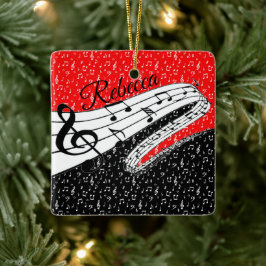Persoonlijk muziek thema rood en zwart keramisch ornament
