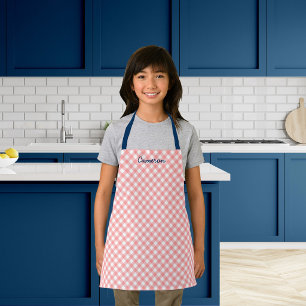 Persoonlijk naam blush koraal geruit kinder schort