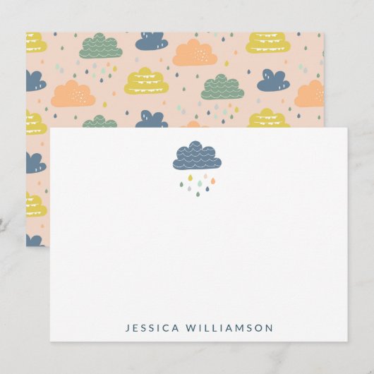 Persoonlijk naam briefpapier wolk regenende kinder bedankkaart (Voorkant / Achterkant)