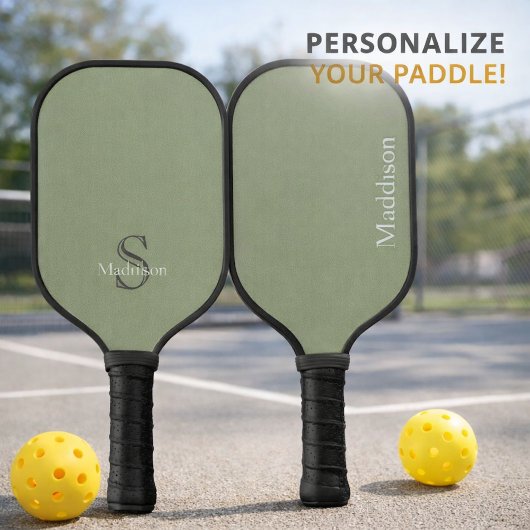 Persoonlijk Naam Monogram Olijfgroen Zwart Pickleball Paddle